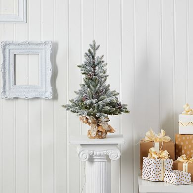 nearly natural 28-in. Pinecone Accent Flocked Artificial Christmas Tree
