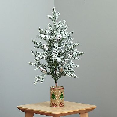 nearly natural 28-in. Flocked Artificial Christmas Tree