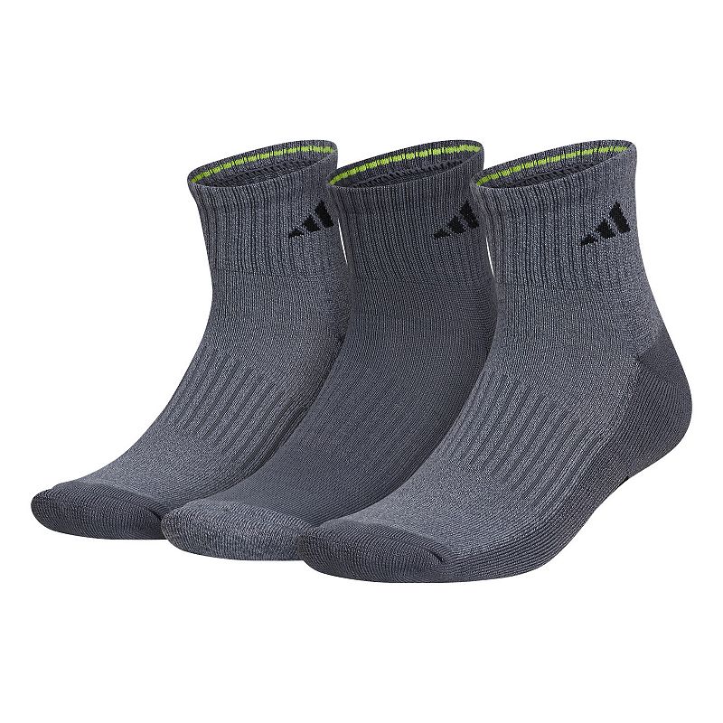 Mens adidas 3-pack Cushioned Quarter Socks, Size: 6-12, Med Grey