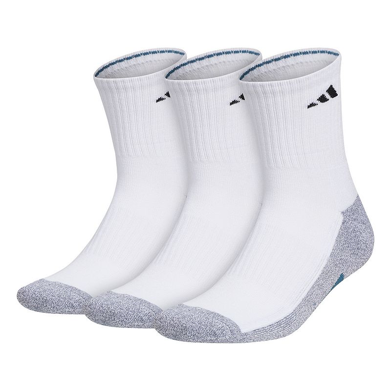 Mens adidas 3-pack Cushioned Mid-Crew Socks, Size: 6-12, White