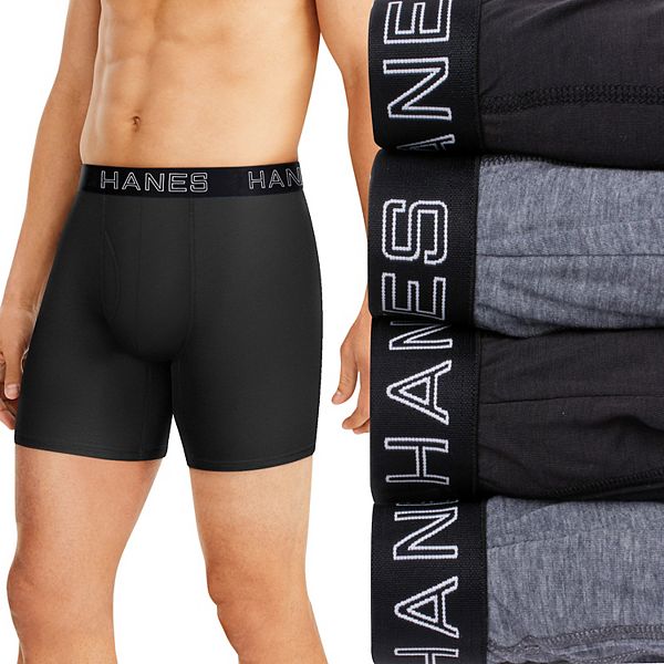 Hanes Ultimate Total Support Pouch Big Men’s Boxer Brief Underwear,  Black/Grey,, 3-Pack (Big & Tall Sizes)