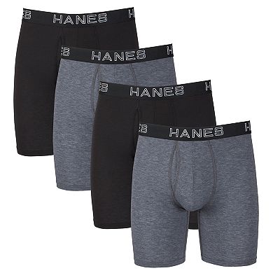 Men's Hanes 4-pack Ultimate Comfort Flex Fit Total Support Pouch™ Long-Leg Boxer Briefs