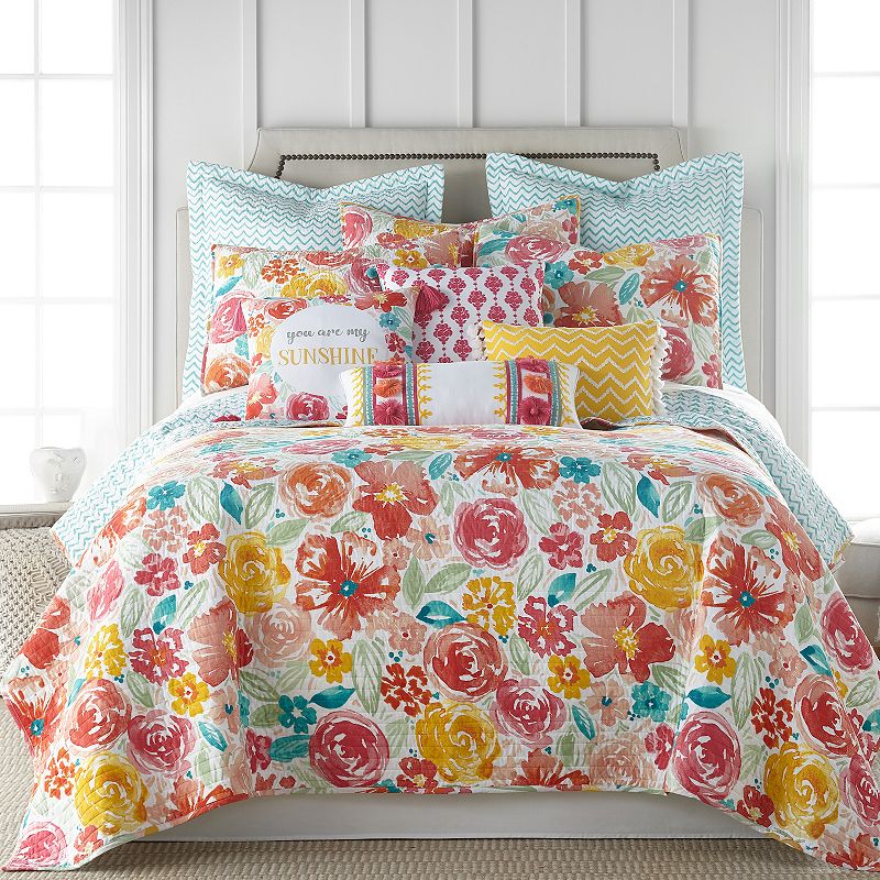 HomThreads Leora Floral Quilt Set and Shams, Blue, Full/Queen