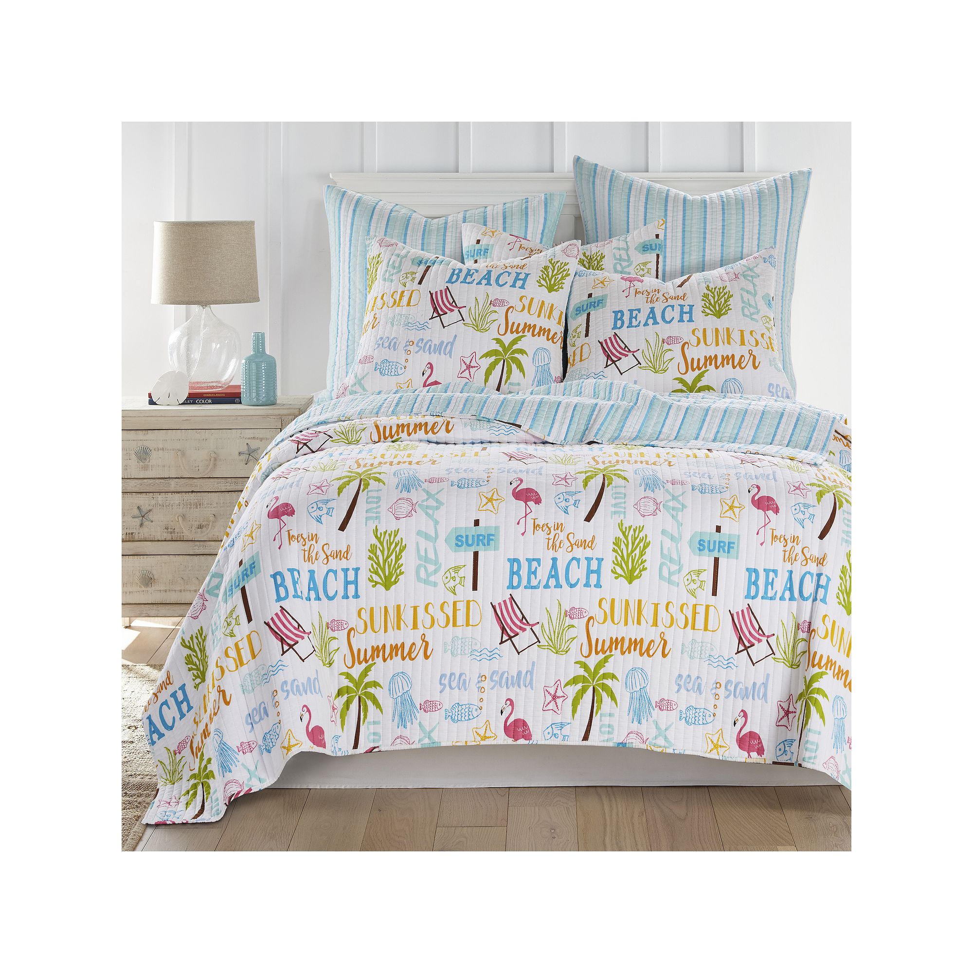 Homthreads Beach Days Quilt Set and Shams, Multi
