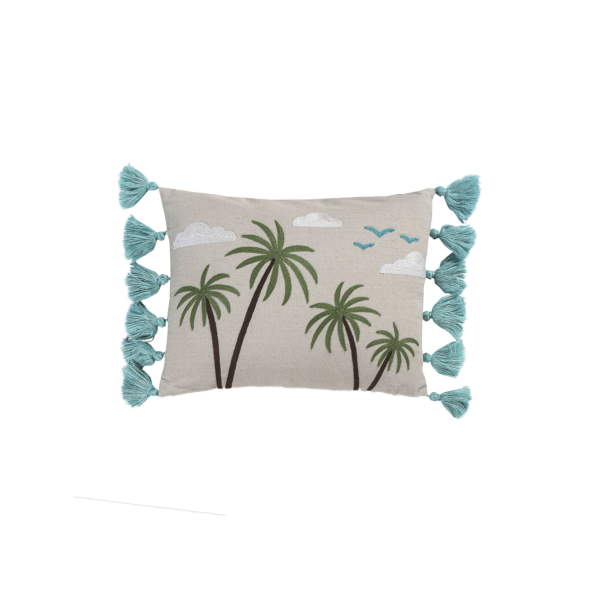 Homthreads Beach Days Palm Tassel Pillow, Beige Khaki