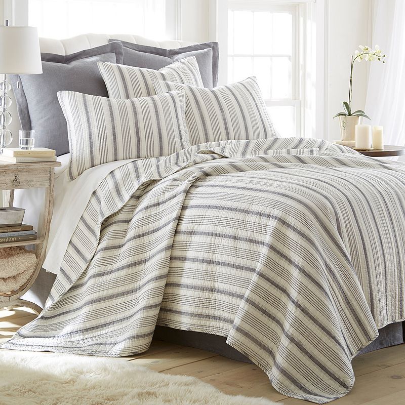 Levtex Home Rochelle Stripe Gray Quilt Set with Shams, Grey, King