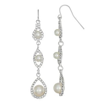 Vieste Graduated Simulated Pearl & Simulated Crystal Linear Drop Earring