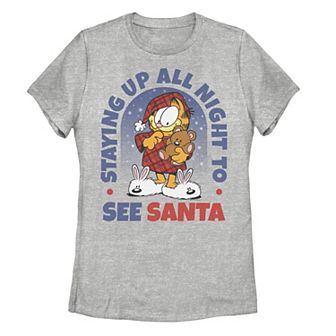 Juniors' Garfield Santa Up Late Christmas Graphic Tee