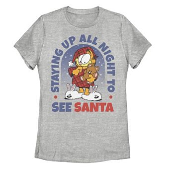 Juniors' Garfield Santa Up Late Christmas Graphic Tee