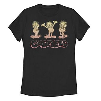 Juniors' Garfield Triple Garfs Vintage Logo Graphic Tee