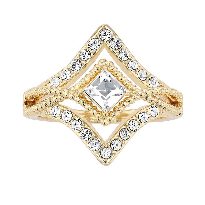 Brilliance Square Crystal Chevron Textured Ring, Womens, Size: 9, White