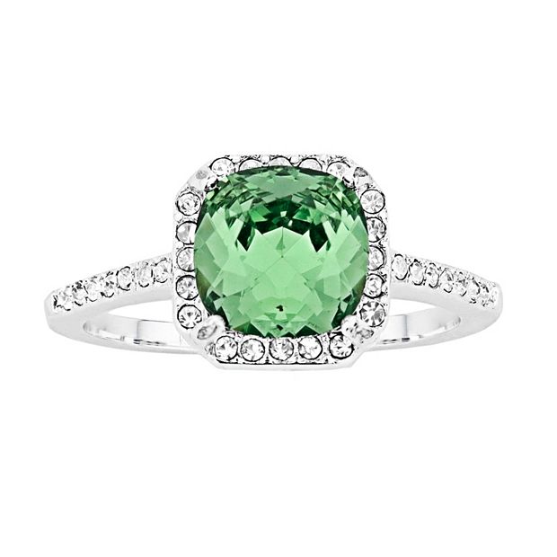 Brilliance Square Green Crystal Halo Ring