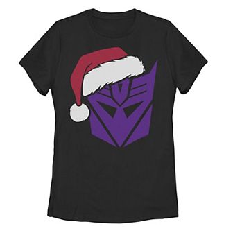 Juniors' Transformers Christmas Decepticons Santa Hat Logo Graphic Tee