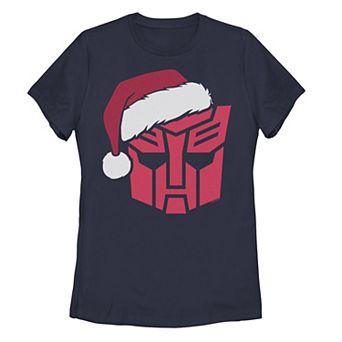 Juniors' Transformers Christmas Autobots Santa Hat Logo Graphic Tee