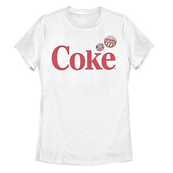 Juniors' Coca-Cola Coke with Buttons Logo Graphic Tee