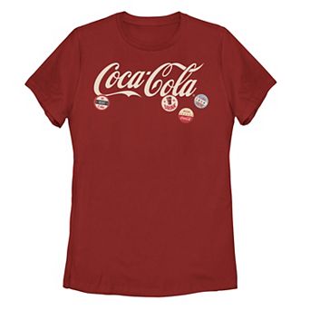 Juniors' Coca-Cola Coke with Buttons Logo Graphic Tee