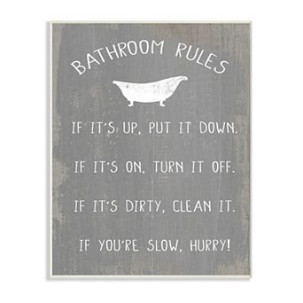 Stupell Home Decor Countryside Bathroom Rules Sign with Claw Bath Wood Wall Art