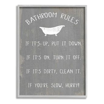Stupell Home Decor Countryside Bathroom Rules Sign with Claw Bath Framed Wall Art