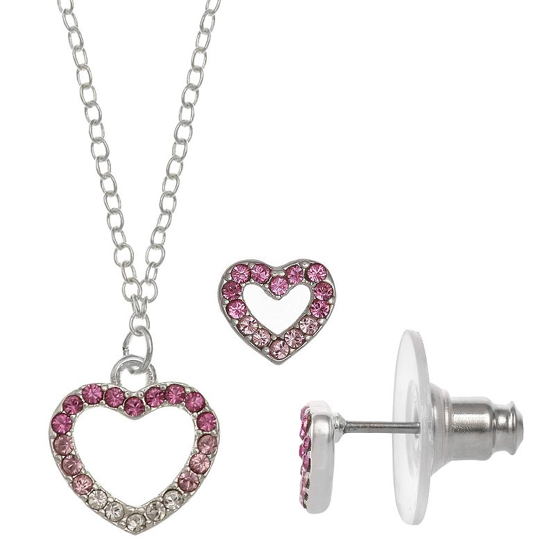 FAO Schwarz Open Heart Pendant Necklace & Earring Set, Girls, Pink