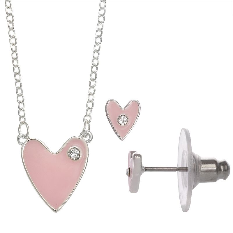 FAO Schwarz Mother-of-Pearl Heart Pendant & Stud Earring Set, Girls, Pink