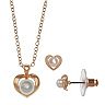 FAO Schwarz Simulated Pearl Heart Pendant Necklace & Earring Set