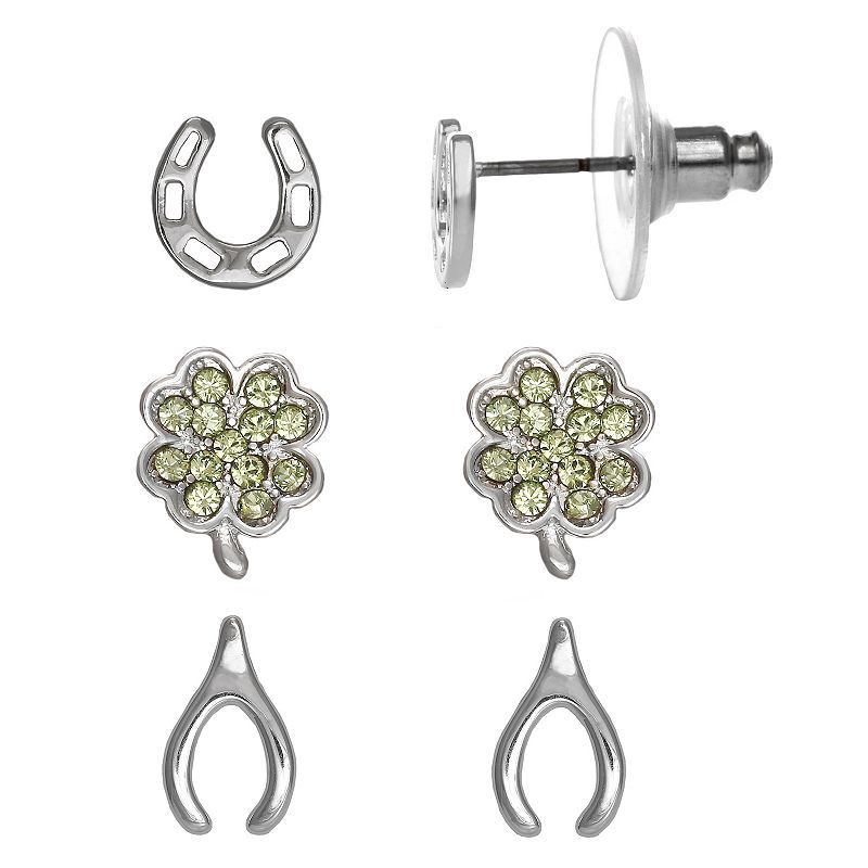 FAO Schwarz Horseshoe, Shamrock & Wishbone Stud Trio Earring Set, Girls, G - 70434619 - Jewelry Luck is with you while wearing a pair from the FAO sku 70434619