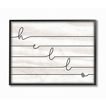 Stupell Home Decor Hello Greeting with Horizontal Linework Typography Framed Wall Art