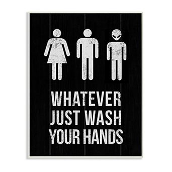 Stupell Home Decor Just Wash Your Hands Outer Space Bathroom Sign Wood Wall Art