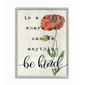 Stupell Home Decor Be Kind Poppy Black Framed Wall Art