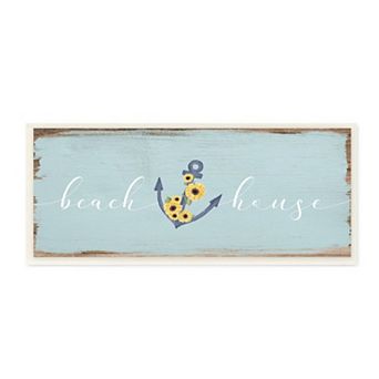 Stupell Home Decor Beach House Sign with Floral Wrapped Anchor Wall Art