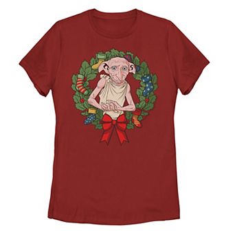 Juniors' Harry Potter Dobby Christmas Wreath Graphic Tee