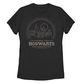 Juniors' Harry Potter Christmas I'd Rather Stay At Hogwarts Graphic Tee