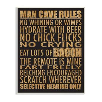 Boys Stupell Home Decor Man Cave Rules with Rustic Distressed Text Wood Wall Art