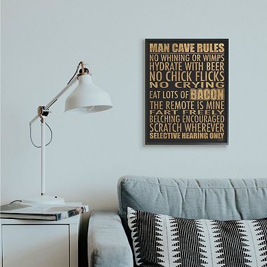 Boys Stupell Home Decor Man Cave Rules with Rustic Distressed Text Framed Wall Art