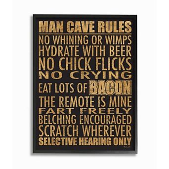 Stupell Home Decor Man Cave Rules with Rustic Distressed Text Framed Wall Art