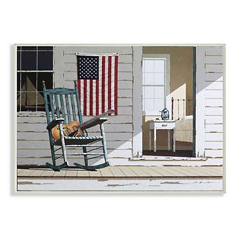 Stupell Home Decor Americana Porch Rocker with Guitar Plaque Wall Art