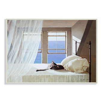 Stupell Home Decor Cat Resting on White Oceanside Bed Wall Art