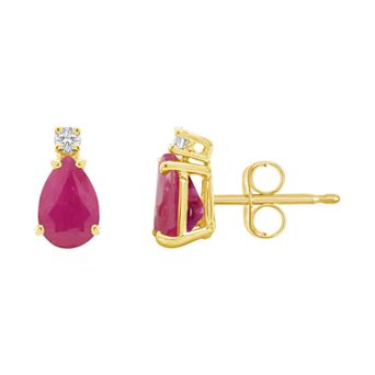 Celebration Gems 14k Gold Pear-Shaped Ruby & Diamond Accent Earrings