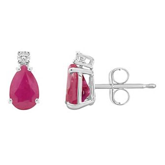 Celebration Gems 14k Gold Pear-Shaped Ruby & Diamond Accent Earrings