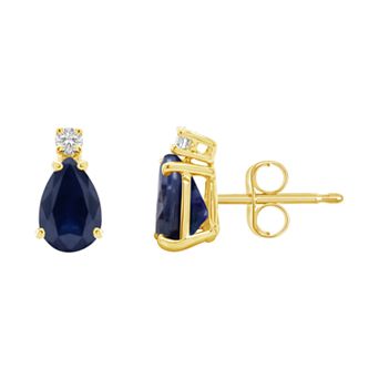Celebration Gems 14k Gold Pear-Shaped Sapphire & Diamond Accent Earrings