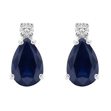 Celebration Gems 14k Gold Pear-Shaped Sapphire & Diamond Accent Earrings