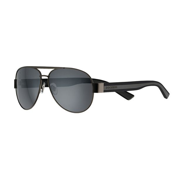 Men's Dockers® 59mm Shiny Dark Gunmetal Aviator Sunglasses