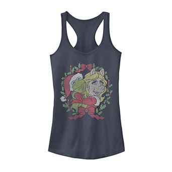 Juniors' Muppets Kermit & Miss Piggy Christmas Wreath Tank Top