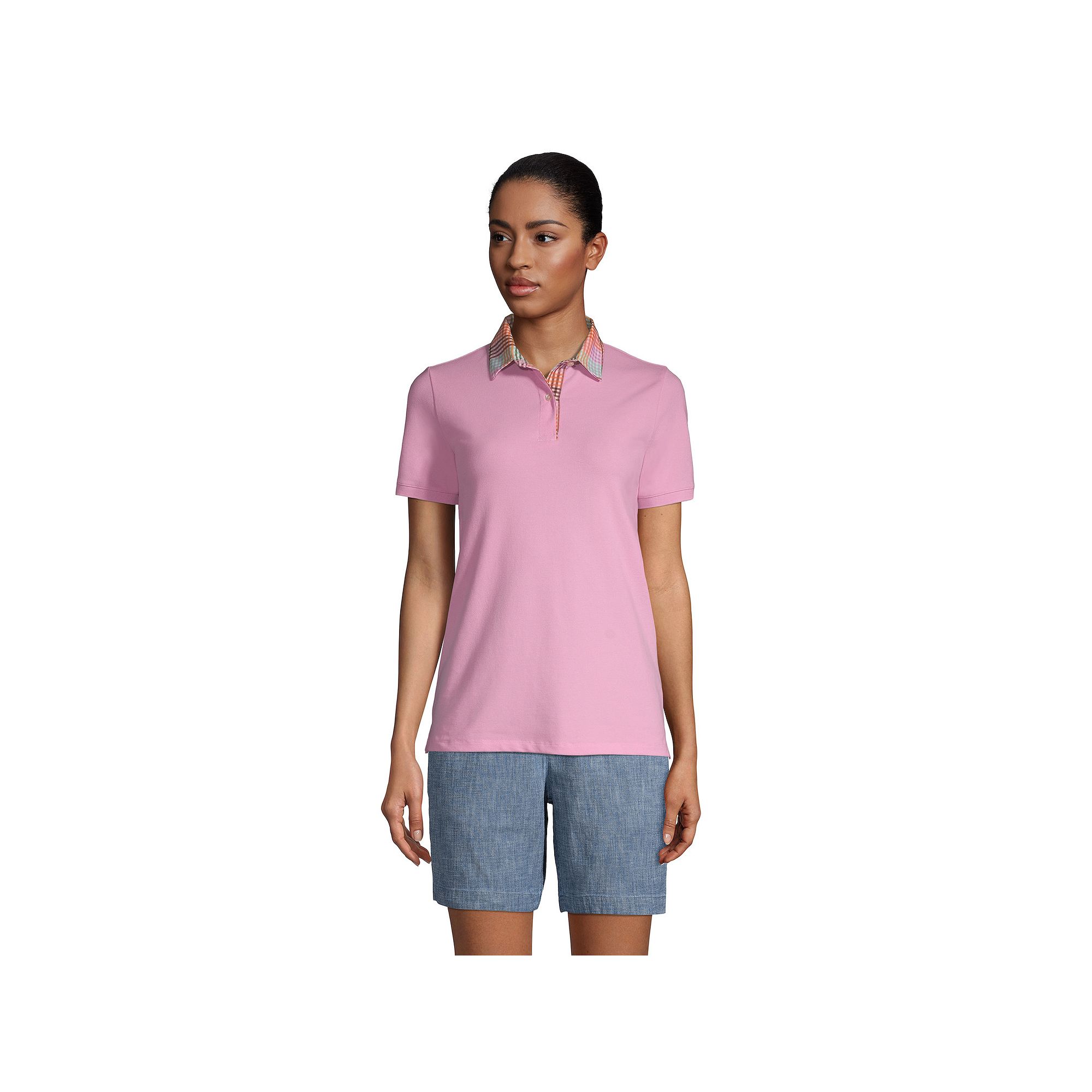 Womens Lands End Mesh Polo Shirt, Size: Medium, Wild Blossom Madras