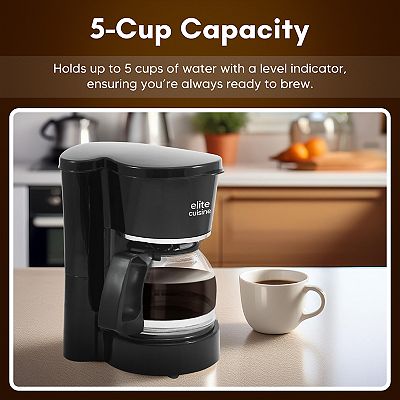 Elite Cuisine 5 Cup Brew & Drip Coffee Maker with Pause & Serve Black