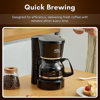 Elite Cuisine 5 Cup Brew & Drip Coffee Maker with Pause & Serve Black