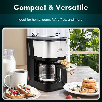 Elite Cuisine 5-Cup Coffee Maker - Black/Stainless Steel