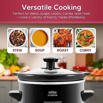 2-Quart Slow Cooker In Matte Black – Compact Crock Pot For Singles, Couples & Small Families, Removable Stoneware