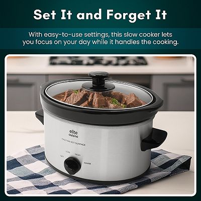 Elite Cuisine Mst577 2 Qt Oval Stainless Steel Slow Cooker