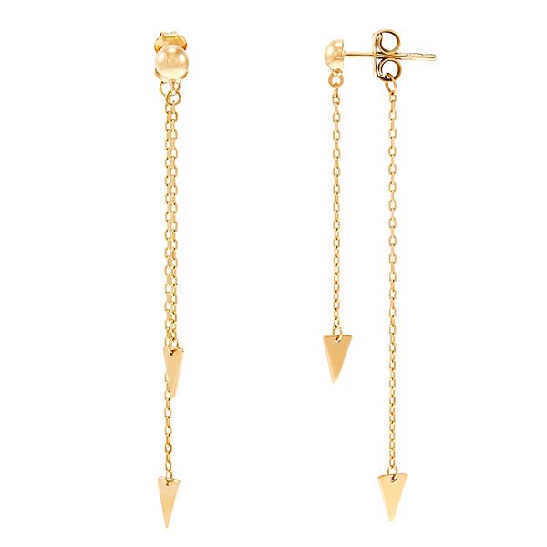 14k Gold Arrow Chain Drop Earrings